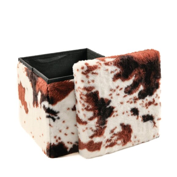 Go-Poufs Knock-Down Small Cube Faux Cowhide Storage Ottoman | 12"x12"x12" - Picture 2 of 5